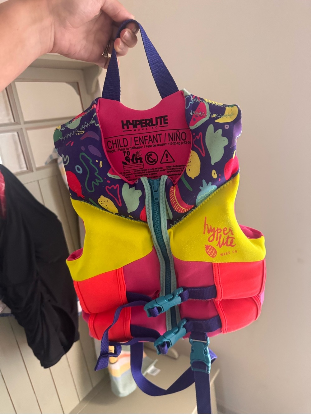 Hyperlite Kids Girl Bright Multicolor Life Vest - Pink, Yellow & Purple